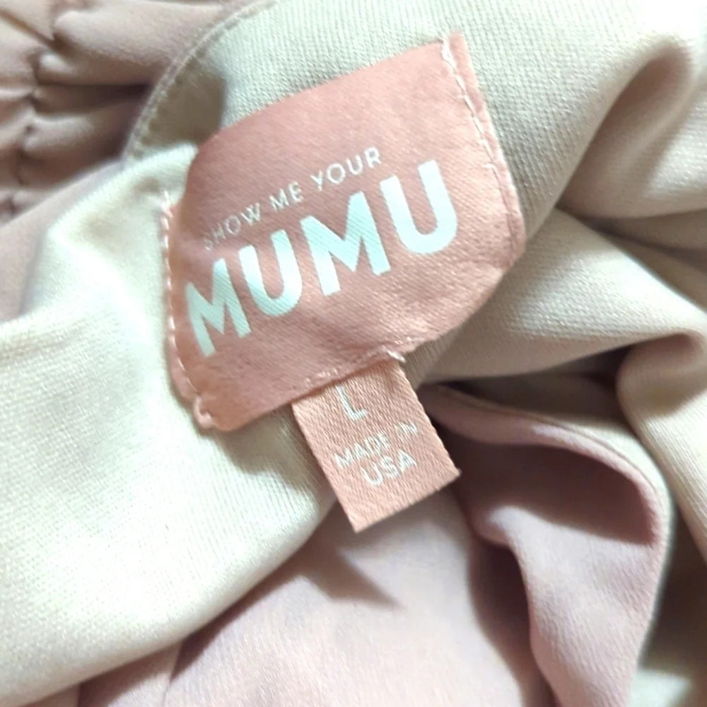 Show Me Your Mumu Liz Maxi Dress Women's Large Soft Beige Chiffon Golden 6
